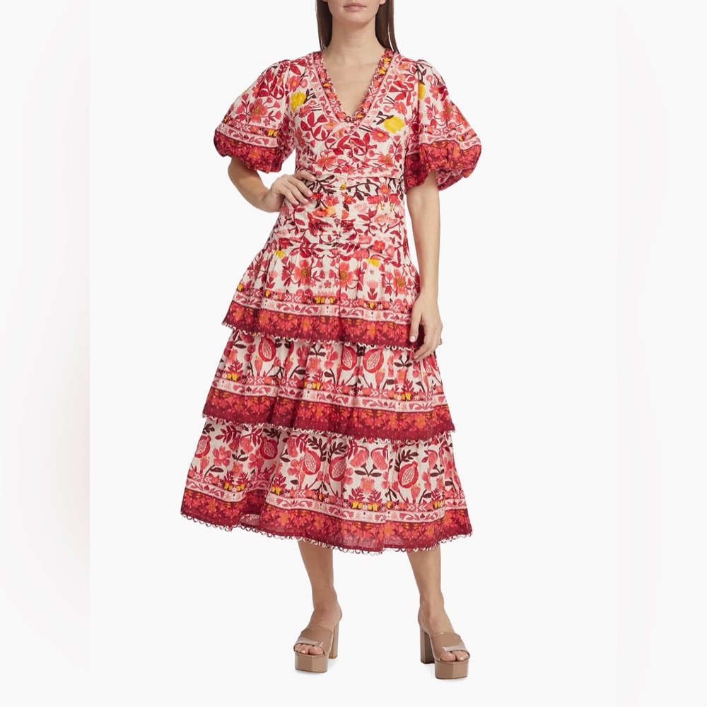 FARM Rio Romantic Orchard Tiered Midi-Dress
